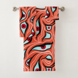 Evil Eyes Pattern - Abstrakte rote Augen auf Orang Badhandtuch Set