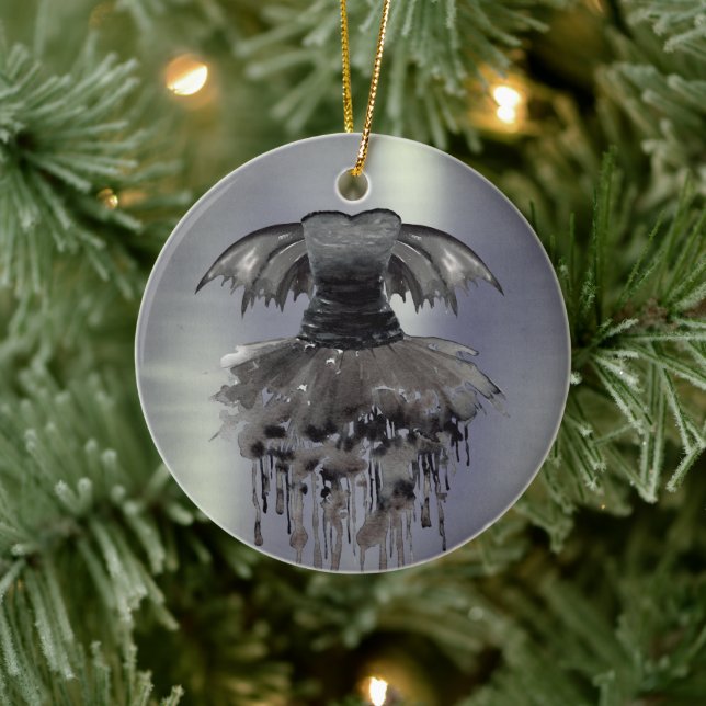 Evil Fairy Gown | Gothic Black Vampy Rock Sheen Keramik Ornament (Baum)