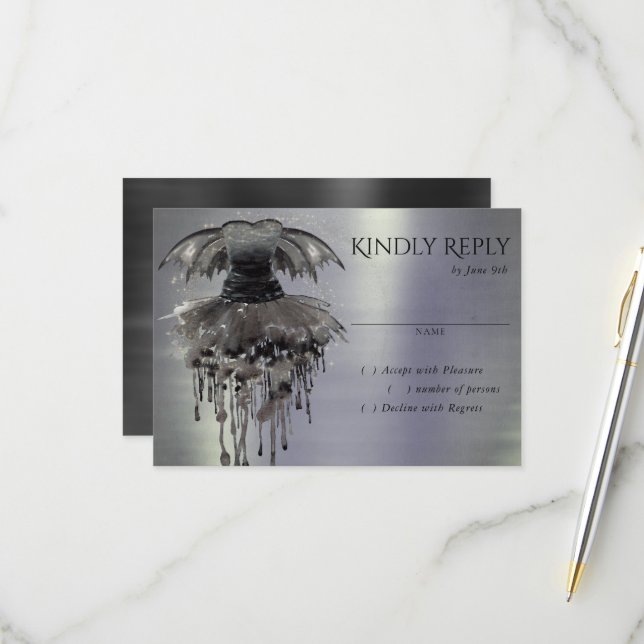 Evil Fairy Gown | Gothic Black Vampy Rock Sheen RSVP Karte (Vorderseite/Rückseite Beispiel)