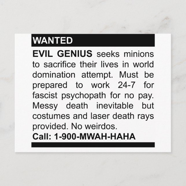 Evil Genius Ad Postkarte (Vorderseite)