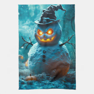 Evil Halloween Snowman mit leuchtenden Augen Geschirrtuch