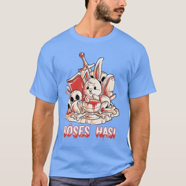 Evil horror bunny with sword shield and knight arr T-Shirt (Vorderseite)