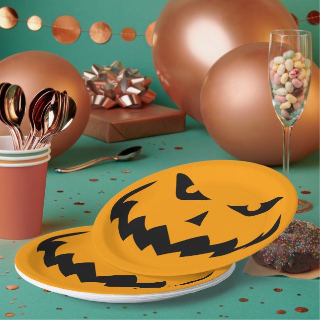 Evil Jack-o-Lantern Halloween Pumpkin Face Mwahaha Pappteller (Multi)