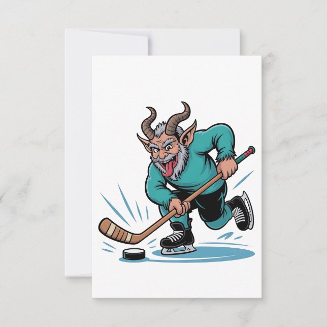 Evil Krampus Eishockey Weihnachtssport Dankeskarte (Vorderseite)