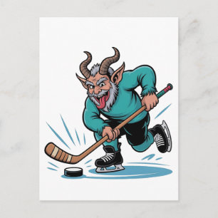 Evil Krampus Eishockey Weihnachtssport Einladungspostkarte