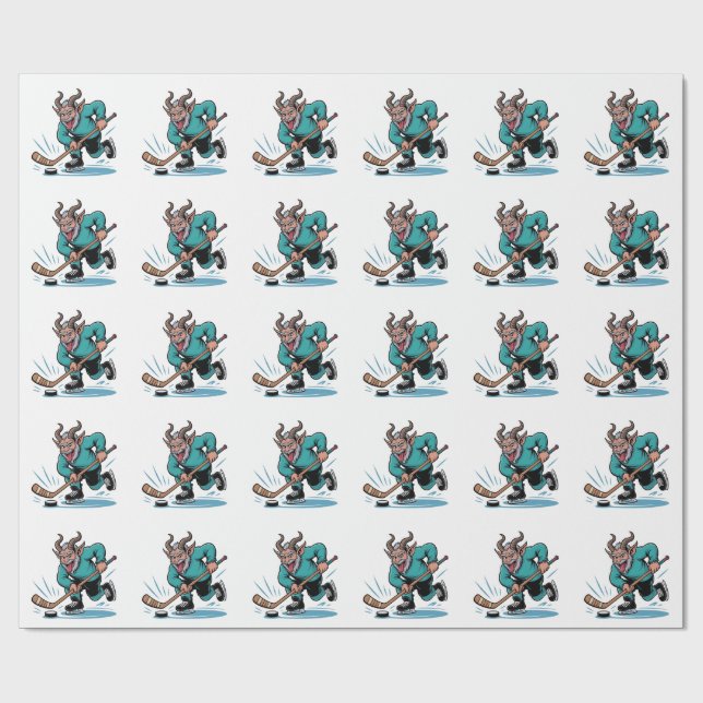 Evil Krampus Eishockey Weihnachtssport Geschenkpapier (Flach)