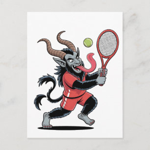 Evil Krampus Tennis Weihnachtssport Ankündigungspostkarte