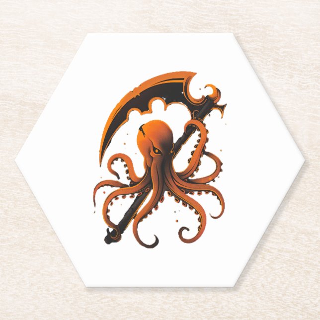 Evil Octopus Halloween Sticker und Shirt Untersetzer (Vorderseite)
