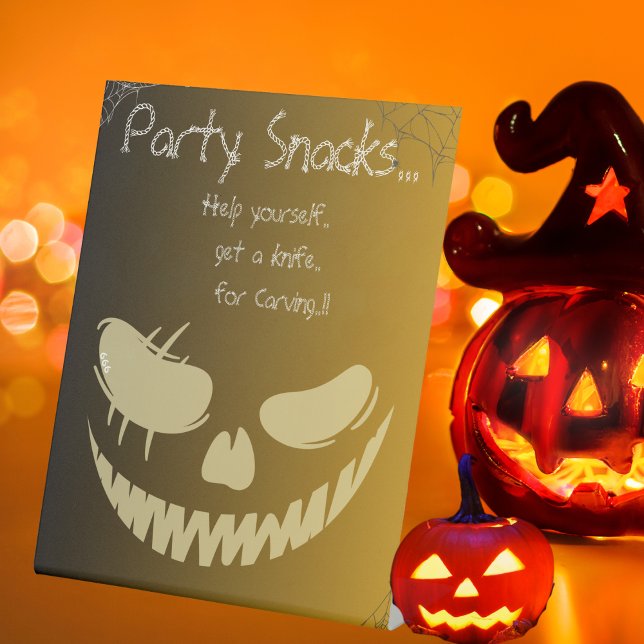 Evil Pumpkin Lmile Halloween-Party Snacks Sockelschild (Evil Pumpkin Smile Halloween Party Snacks Pedestal Sign)
