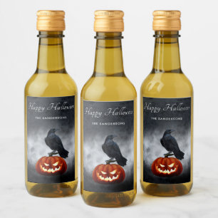 Evil Pumpkin und Raven Personalisiert Halloween Weinetikett