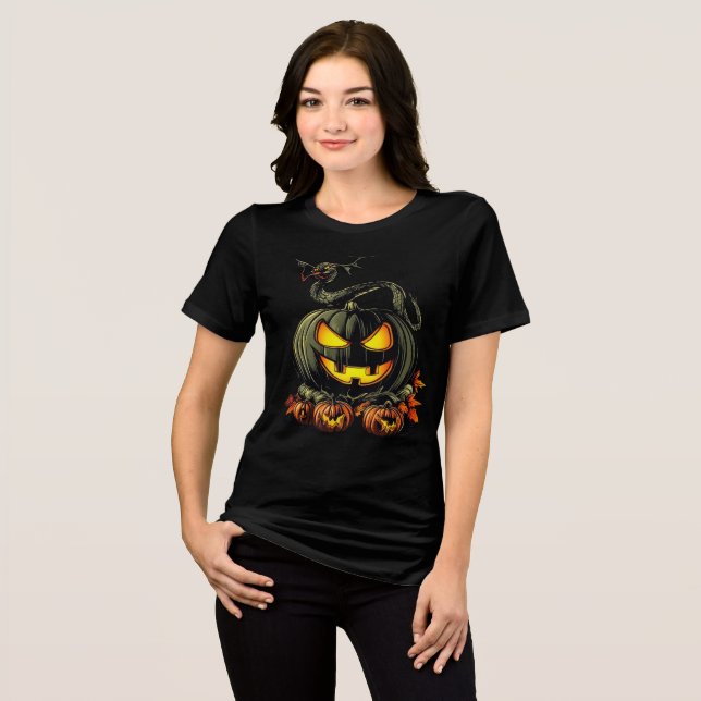Evil Pumpkin with Snake Halloween Artwork Tri-Blend Shirt (Vorderseite voll)