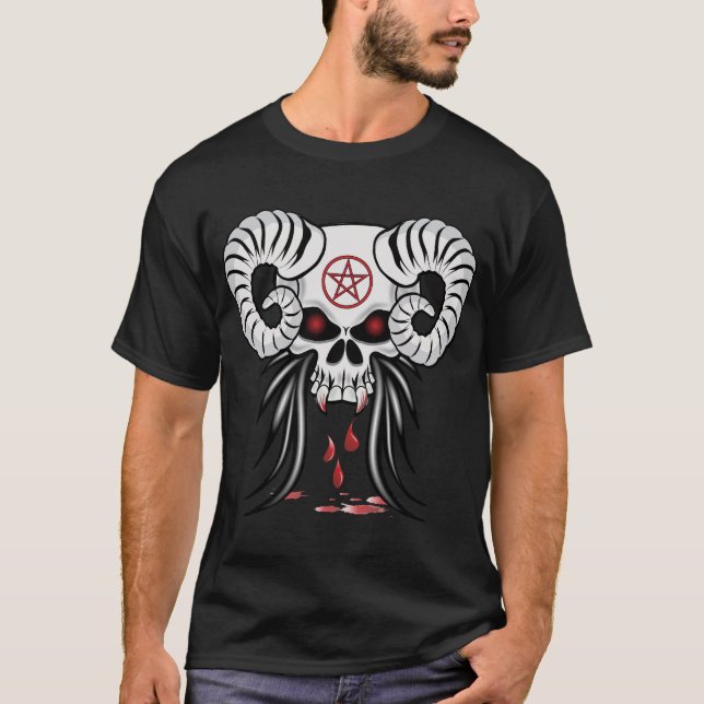 Evil Ram Horned Skull T-Shirt (Vorderseite)