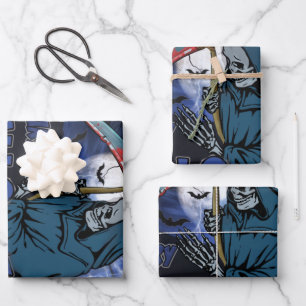 Evil Skeleton in Scary Dark Night Halloween Geschenkpapier Set