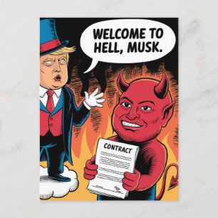 Evil Trump Cartoon Willkommen bei Hell Musk Postkarte