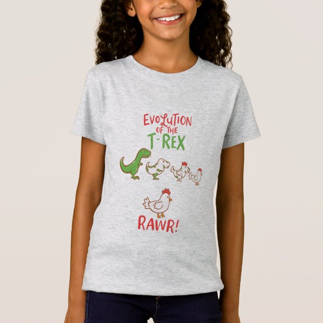 Evolution des T-Rex RAWR! Funny Dino Chicken T-Shirt (Vorderseite)