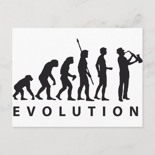 Evolution Saxophon Postkarte (Vorderseite)
