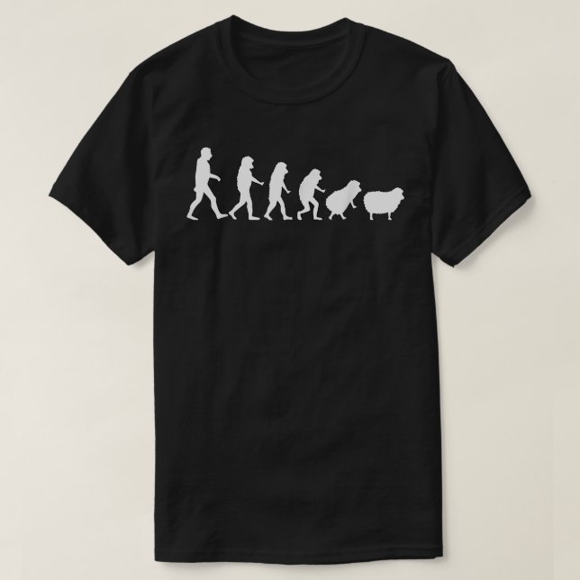 Evolution von Mensch zu Schaf weckte Schaf T-Shirt (Design vorne)
