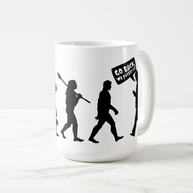 Evolutionsironie Silhouette Kaffeetasse (VorderseiteRechts)