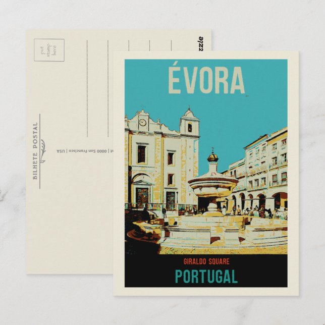 Evora Giraldo quadratische Abbildung Portugal Postkarte (Vorne/Hinten)