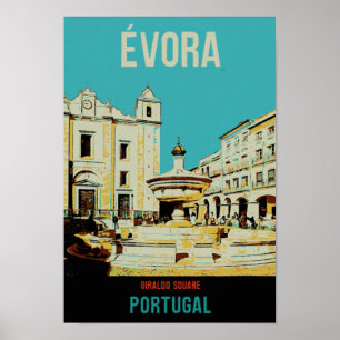 Evora Giraldo Square Illustration Portugal Vintag Poster