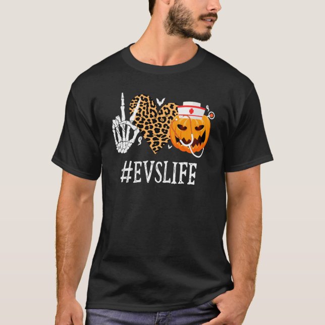 Evs Peace Liebe Pumpkin Funny Halloween Leopard T-Shirt (Vorderseite)