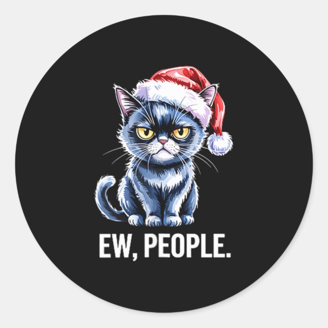 Ew People Black Cat Christmas Funny Introvert Holi Runder Aufkleber (Vorderseite)