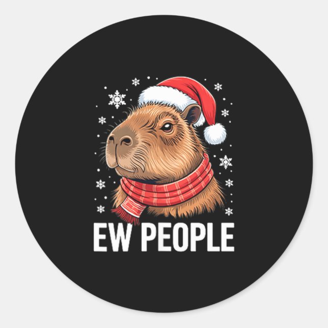 Ew People Capybara Christmas Funny Introvert Holid Runder Aufkleber (Vorderseite)