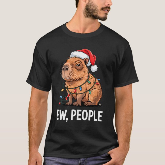 Ew People Capybara Christmas Lights Funny Introver T-Shirt (Vorderseite)