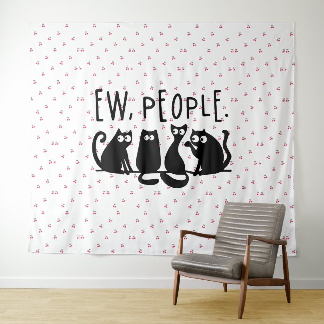 Ew People Funny Meowy Black Cats Wandteppich (Beispiel (Horizontal))