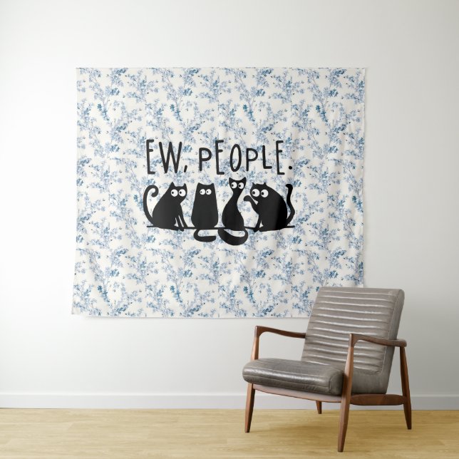 Ew People Funny Meowy Black Cats Wandteppich (Beispiel (Horizontal))