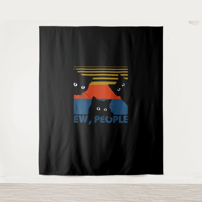 Ew People Retro Cat Funny Vintag Introvertierte Wandteppich (Vorderseite)