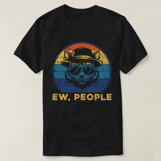 Ew People Retro Sunset Introvert Cat T-Shirt (Design vorne)