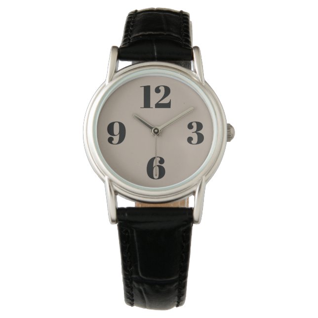 eWatch - Beige Hintergrund Große Zahlen Armbanduhr (Vorderseite)