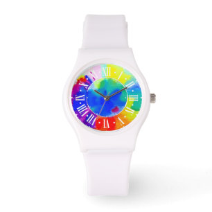 eWatch farbenfrohe abstrakte Aquarellbilder Armbanduhr