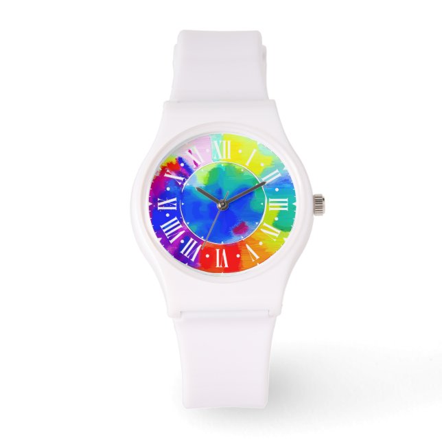 eWatch farbenfrohe abstrakte Aquarellbilder Armbanduhr (Vorderseite)