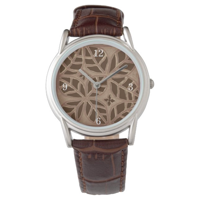 eWatch mit braunen Blattmustern Armbanduhr (Vorderseite)