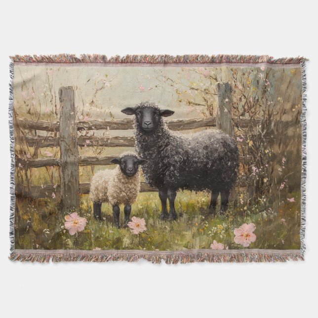 Ewe and Lamb Spring Sheep Art Decke (Vorderseite)