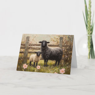 Ewe and Lamb Spring Sheep Art Karte