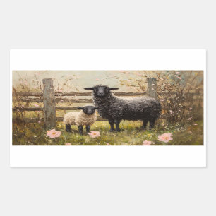 Ewe and Lamb Spring Sheep Art Rechteckiger Aufkleber