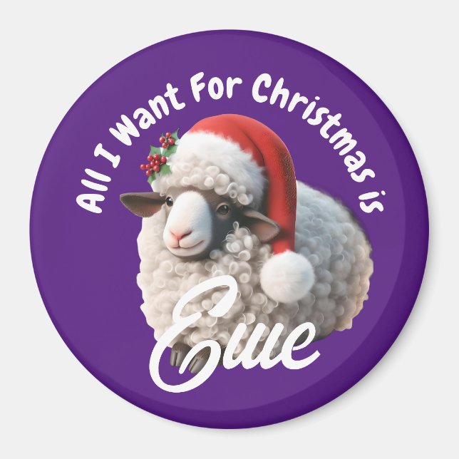 Ewe Tragen Weihnachtsmannmütze Lila Weihnachten Magnet (Vorne)