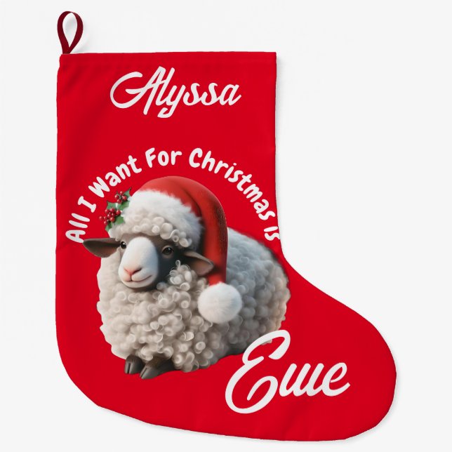 Ewe Tragen Weihnachtsmannmütze Weihnachten Großer Weihnachtsstrumpf (Vorderseite)