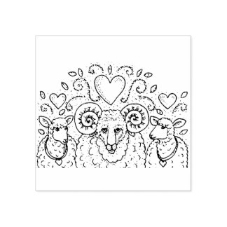 EWES SHEEP AND RAM, LANDESFAMILIENBAUM, FOLK ART GUMMISTEMPEL
