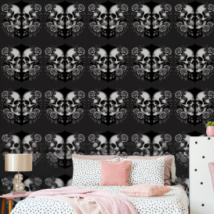 Ewige Eleganz: Gotischer Totenkopf mit Rosen Tapete