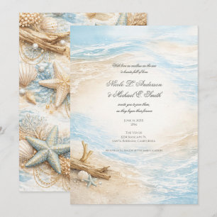 Ewige Gezeiten Küsten-Aquarell-Strandhochzeit Einladung
