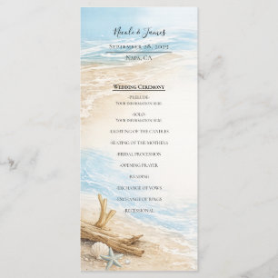Ewige Gezeiten Küsten-Aquarell-Strandhochzeit Menükarte