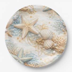 Ewige Gezeiten Küsten-Aquarell-Strandhochzeit Pappteller