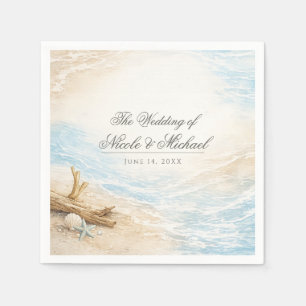 Ewige Gezeiten Küsten-Aquarell-Strandhochzeit Serviette