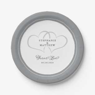 Ewige Liebe Elegante Hochzeit Herzen Grau & Weiß Pappteller