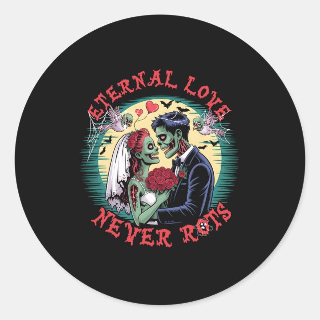 Ewige Liebe nie Rots Zombie Wedding Romance Hal Runder Aufkleber (Vorderseite)