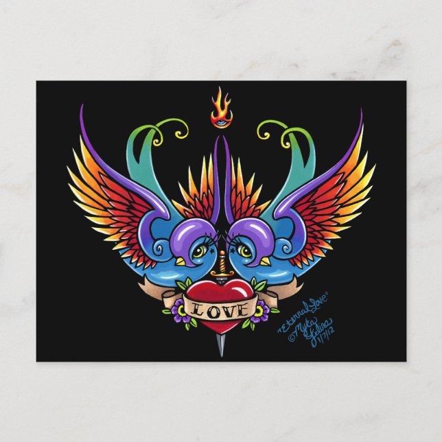 Ewige Liebe Regenbogen Schlucken Tattoo Postkarte (Vorderseite)